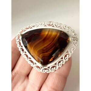 Vintage art glass filigree triangular brooch